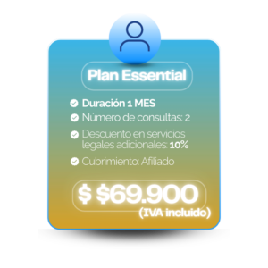 Membresía jurídica para el afiliado con 2 consultas mensuales, atención en Derecho Civil, Familia y Laboral, y 10% de descuento en servicios legales adicionales. No incluye redacción de PQR, Tutelas o Derechos de Petición.